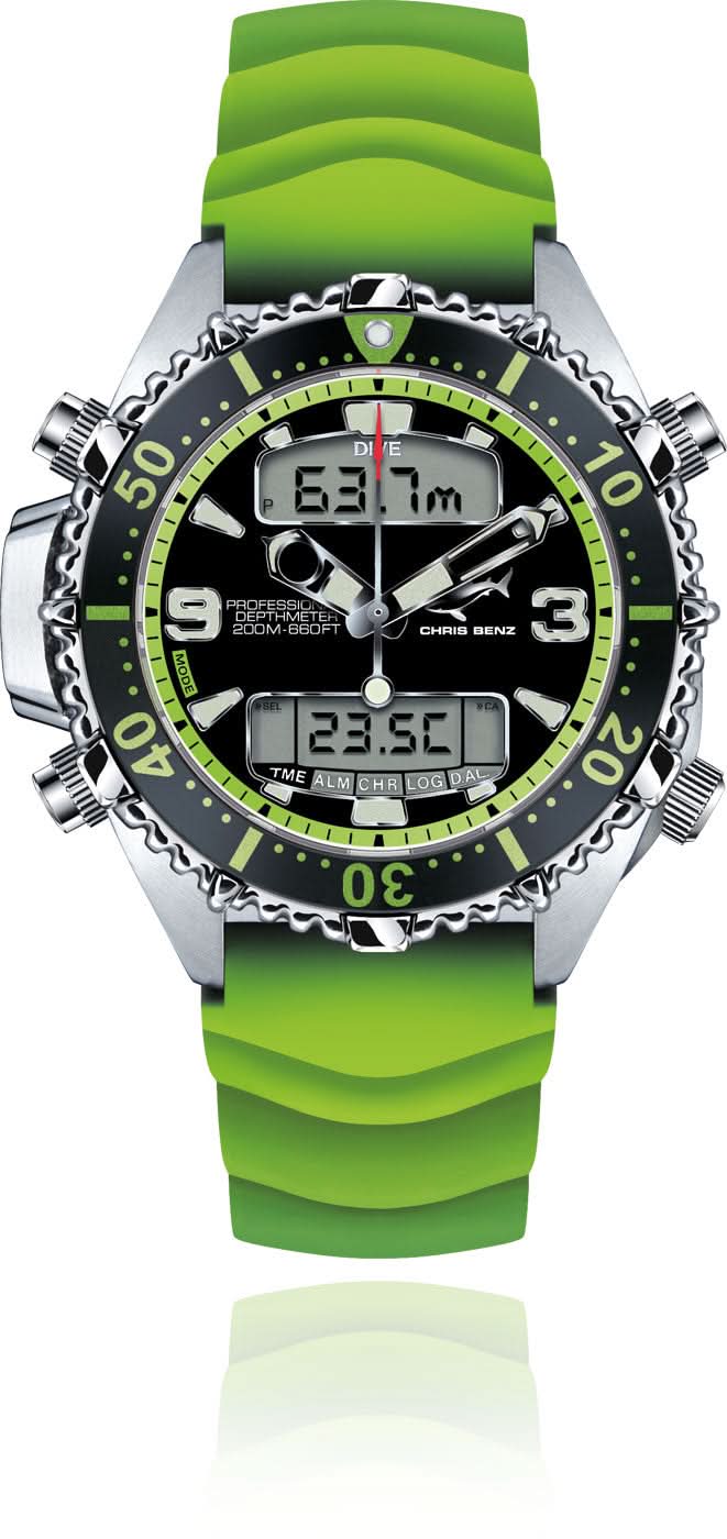 Orologio da uomo Chris Benz Depthmeter Digital 200M CB-D200X-G-KBG • Profondimetro • Shark Proof