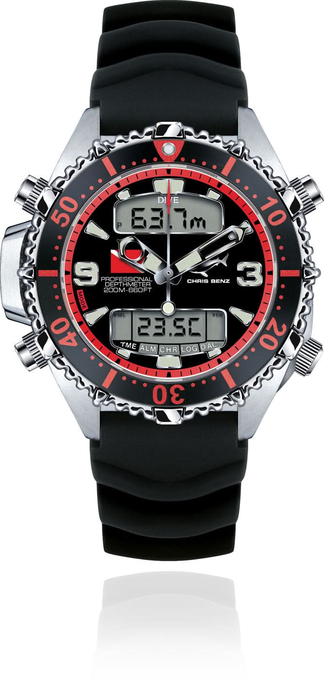 Orologio subacqueo Chris Benz Depthmeter Digital 200M CB-D200X-R-KBS • Impermeabile 200m • Vetro zaffiro