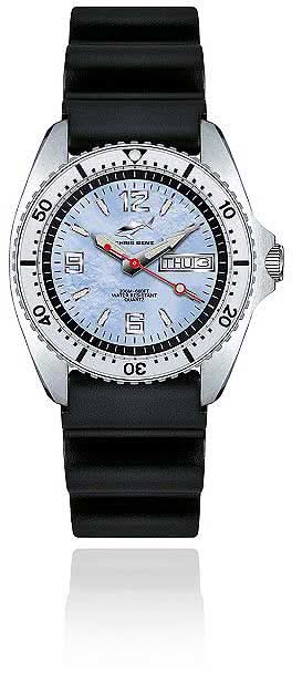 Orologio subacqueo con quadrante blu, datario e cinturino nero