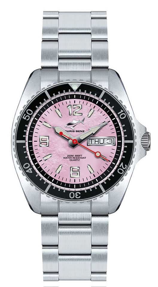 Orologio da donna con bracciale in metallo color argento, lunetta nera e quadrante rosa