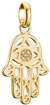 Ciondolo Charm Thomas Sabo, Hamsa, con pietre bianche, in argento, placcato oro