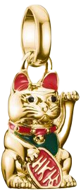 Ciondolo Charm Thomas Sabo, Gatto delle fortune portafortuna colorato, in argento, placcato oro e smalto a freddo