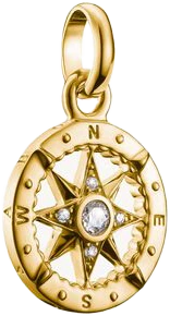 Ciondolo Charm Thomas Sabo, bussola con stelle e pietra bianca, in argento dorato