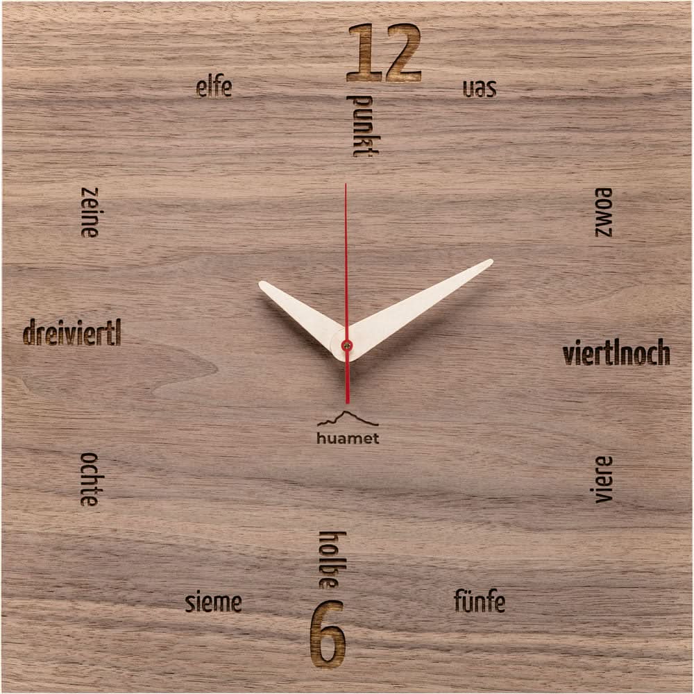 Orologio da parete rettangolare in noce con quadrante e lancette