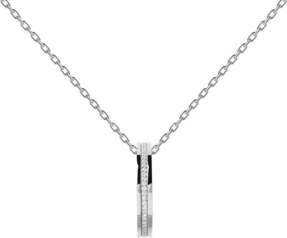 Collana in argento sterling 925 con ciondolo allungato e dettagli in pietra