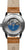 Herrenuhr mit rundem Edelstahlgehäuse, blauem Automatikmechanismus und braunem Lederarmband