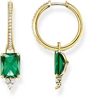 Orecchini con pietre e pendente verde - Placcatura in oro giallo 750
