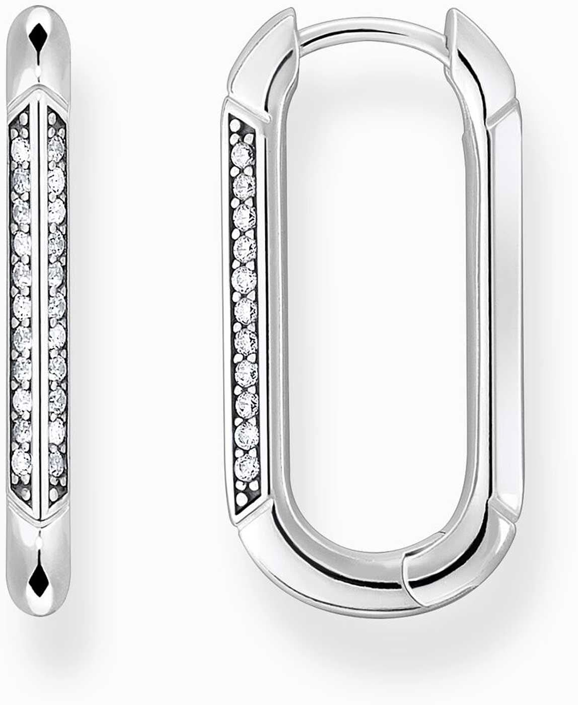 Orecchini a cerchio in argento sterling 925 con fila di pietre, forma a goccia allungata
