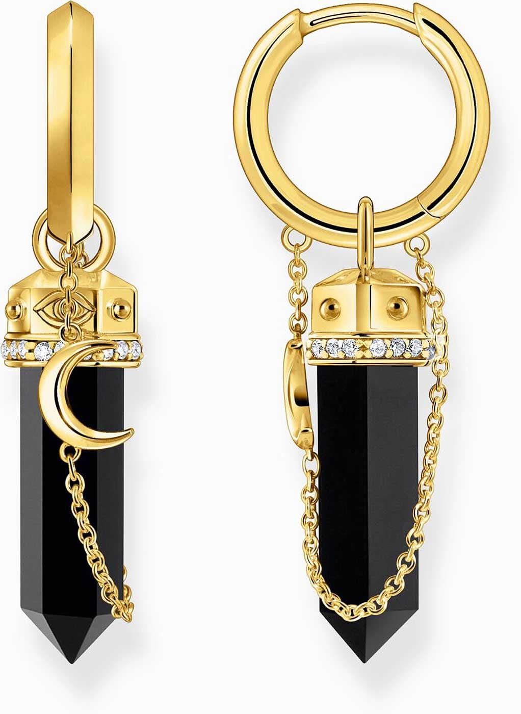 Orecchini a cerchio con pendente in onice e catena - Thomas Sabo Modello: CR722-177-11