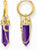 Goldfarbene Creolen mit lila Amethyst-Anhänger und Kette, Hängerohrring-Set