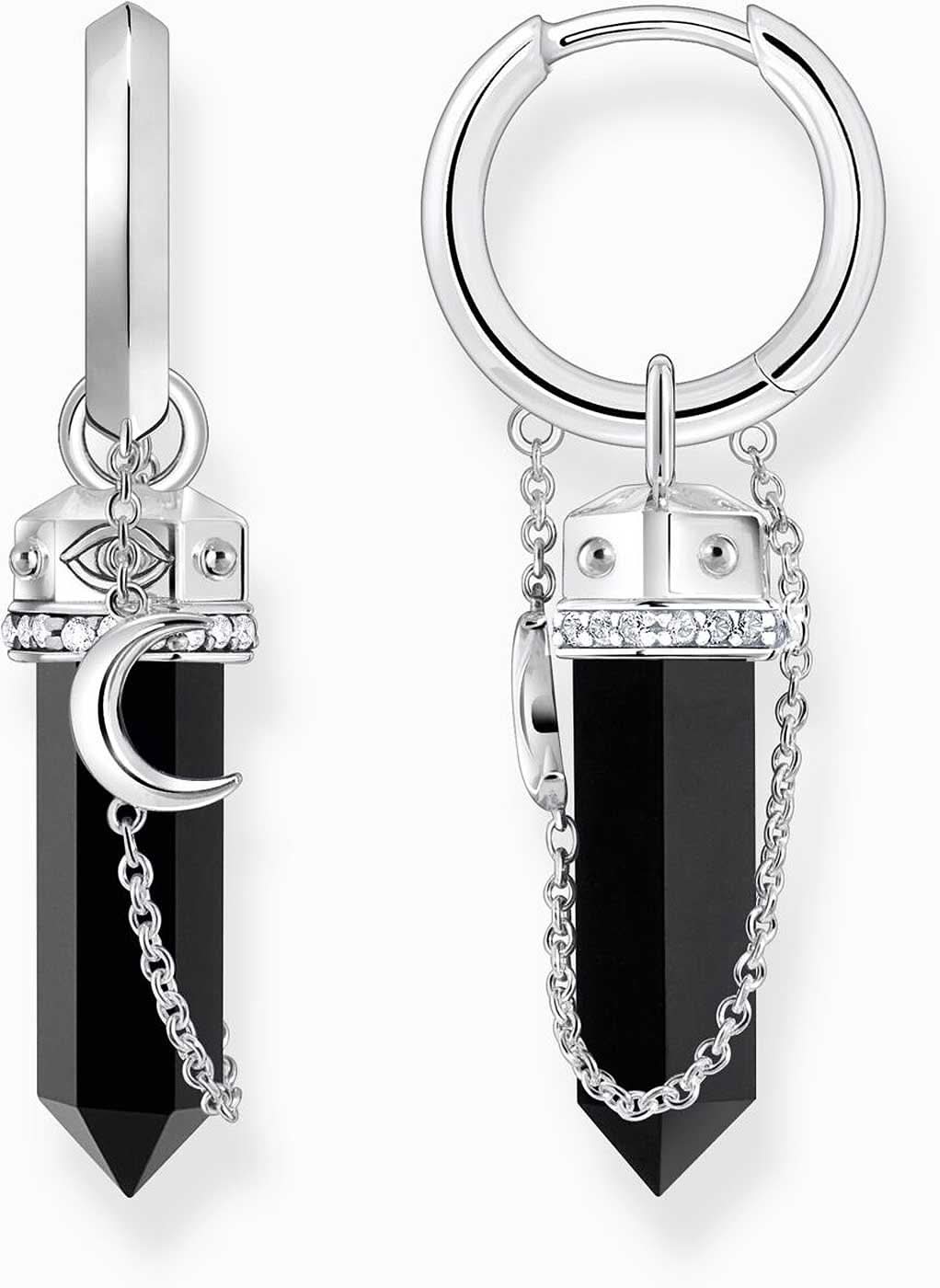 Orecchini a cerchio con pendente in onice e catena - Thomas Sabo Modello: CR722-641-11