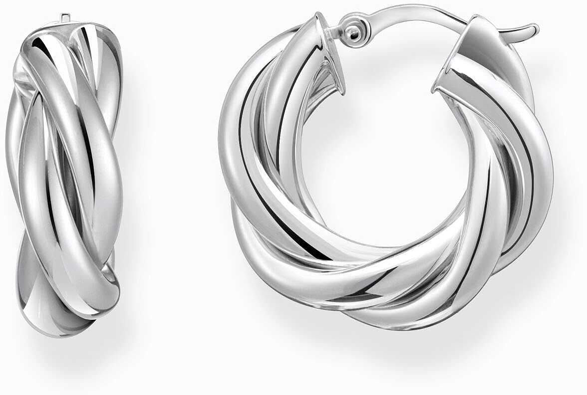 Orecchini a cerchio color argento con design a scanalature intrecciate e lucide, Thomas Sabo