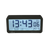 Funkwecker mit dunkler Front und blauem Digitaldisplay sowie DST-Anzeige