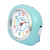 Blauer analoger Wecker mit Glasfront, Ziffern 1–12 und farbigen Markierungen.