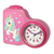Rosa Kinderwecker schrägansicht mit Einhornmotiv und leuchtendem Uhrbereich