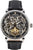 Herrenuhr: skelettiertes Zifferblatt, schwarzes Lederband und rundes Gehäuse