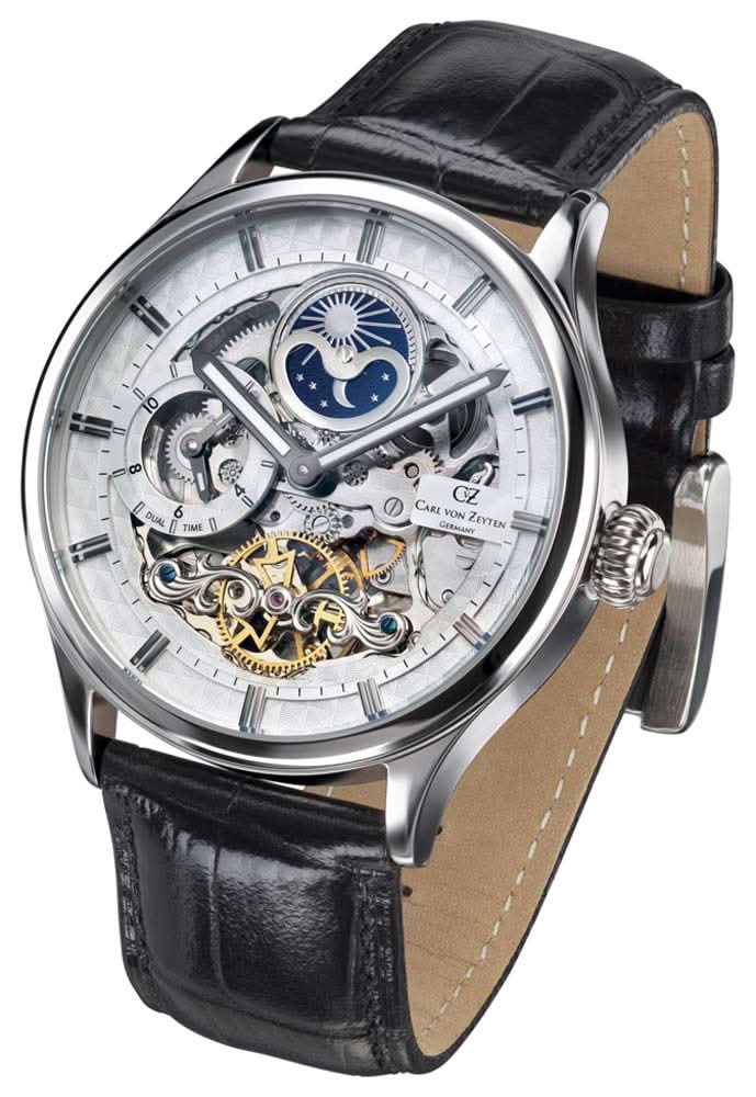 Orologio da uomo Carl von Zeyten Neustadt CVZ0008WHS • Quadrante scheletrato • Doppio fuso orario