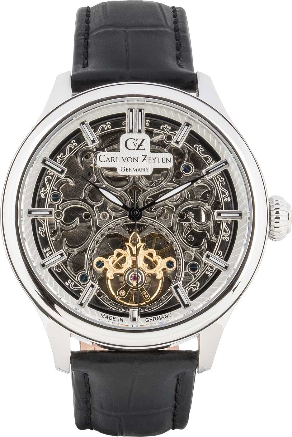 Orologio da uomo Carl von Zeyten Baden-Baden CVZ0014SWHS • Quadrante scheletrato • Elegante cinturino Milanaise