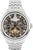 Skelettierte Herrenuhr mit Metallband, silberfarbenem Zifferblatt und goldener Mechanik