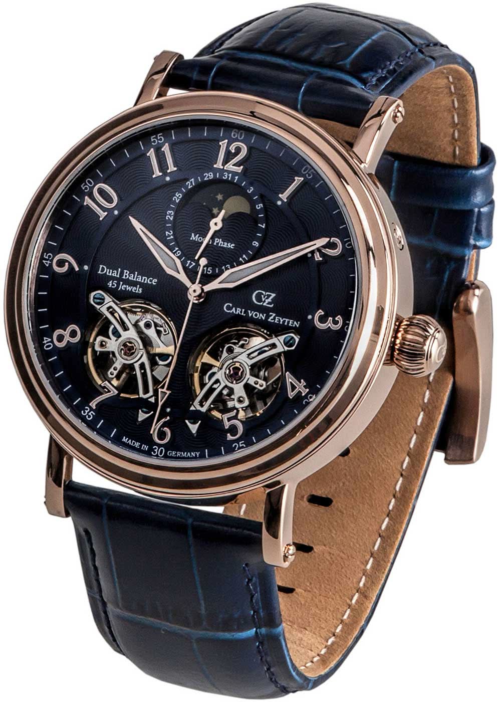 Orologio da uomo Carl von Zeyten Murg CVZ0054RBL • Doppio bilanciere • Fase lunare