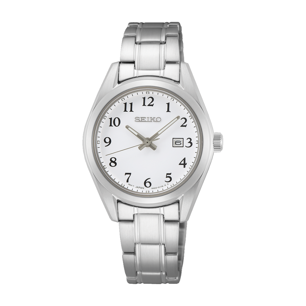 Orologio da uomo con bracciale in acciaio inossidabile argentato e quadrante rotondo bianco