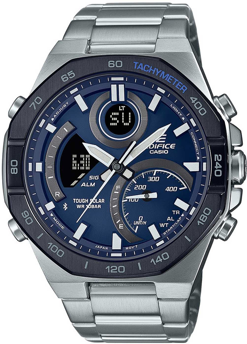 Orologio da uomo Casio Edifice con quadrante blu, cassa in metallo e tachimetro