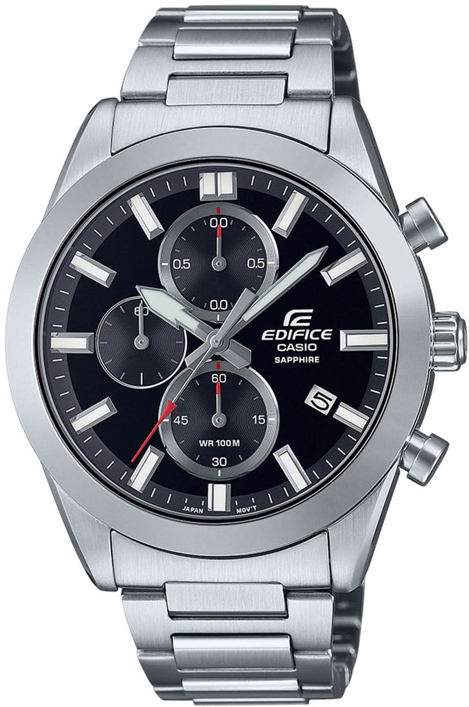 Orologio cronografo da uomo Casio Edifice con bracciale in acciaio inossidabile e quadrante scuro, vetro zaffiro