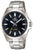 Casio Edifice Herrenuhr mit silbernem Edelstahlband und dunklem Zifferblatt, WR100M