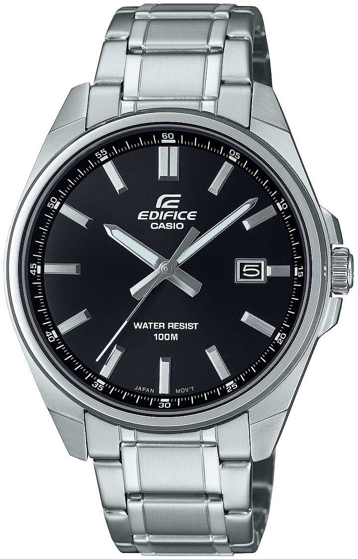 Orologio da uomo con bracciale in metallo argentato, quadrante nero e tre lancette