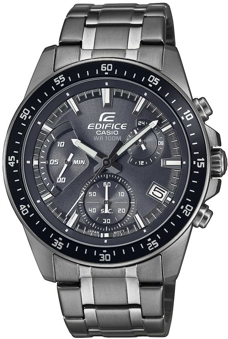 Orologio da uomo Casio Edifice cronografo con quadrante nero e cinturino in metallo.