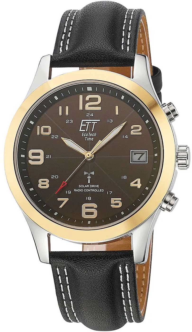 Orologio da uomo con cinturino in pelle nera e lunetta color oro, quadrante scuro