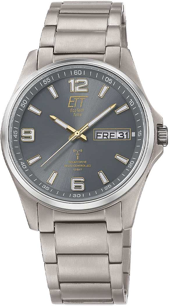 Orologio analogico da uomo con quadrante grigio scuro, lancette dorate e cinturino in metallo