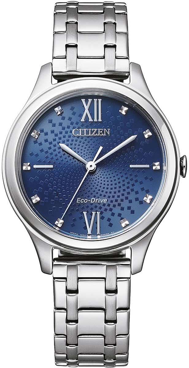 Orologio da donna con quadrante blu, numeri romani, bracciale in acciaio inossidabile argentato, Eco-Drive