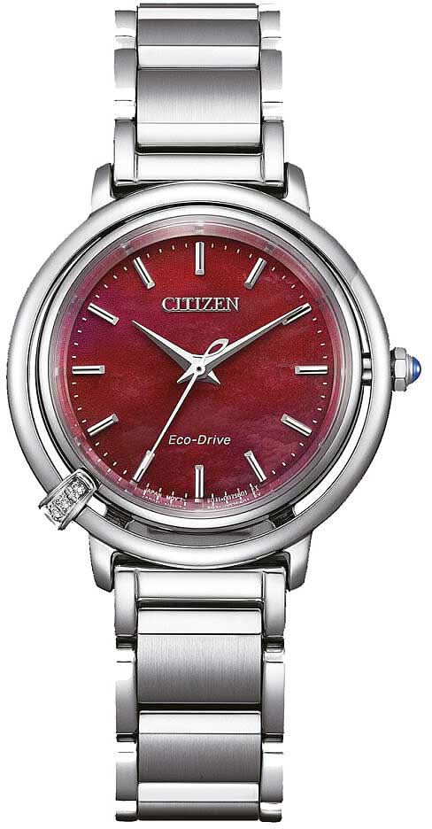 Orologio da donna Citizen con bracciale in acciaio inossidabile argentato e quadrante rosso