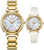 "Set di orologi da donna: cassa color oro con quadrante in madreperla, cinturino in metallo e pelle"
