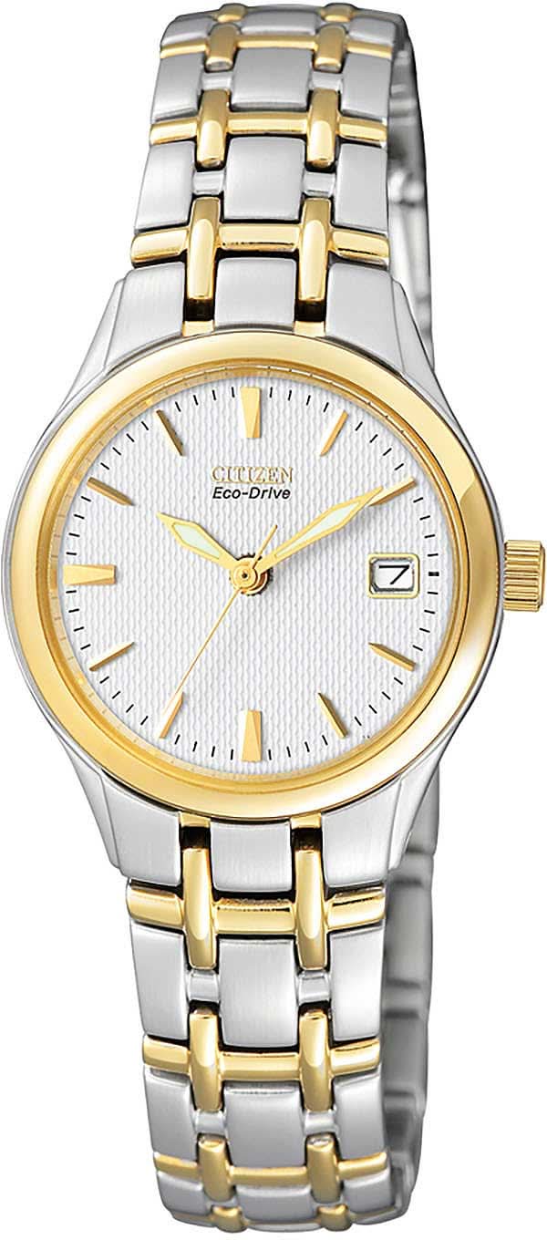 Orologio da donna bicolore Citizen Eco-Drive con quadrante bianco e bracciale in metallo