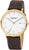Orologio da uomo Regent con cinturino in pelle marrone, cassa in acciaio inossidabile color oro, quadrante bianco