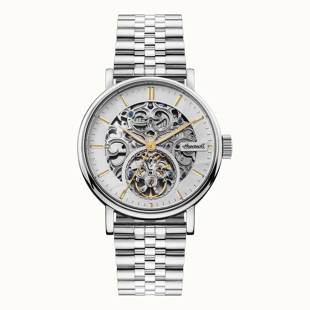 Ingersoll The Charles I05803B Herrenuhr Silber • Automatikwerk • Skelett-Zifferblatt