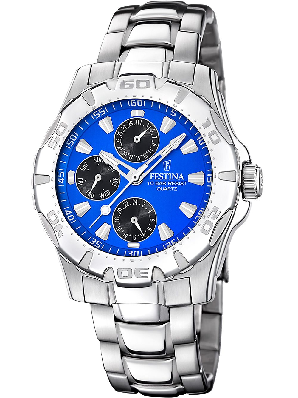 Festina Multifunction F16242/J Herrenuhr Schwarz-Blau • Multifunktions-Quarzwerk • Edelstahlgehäuse und -armband