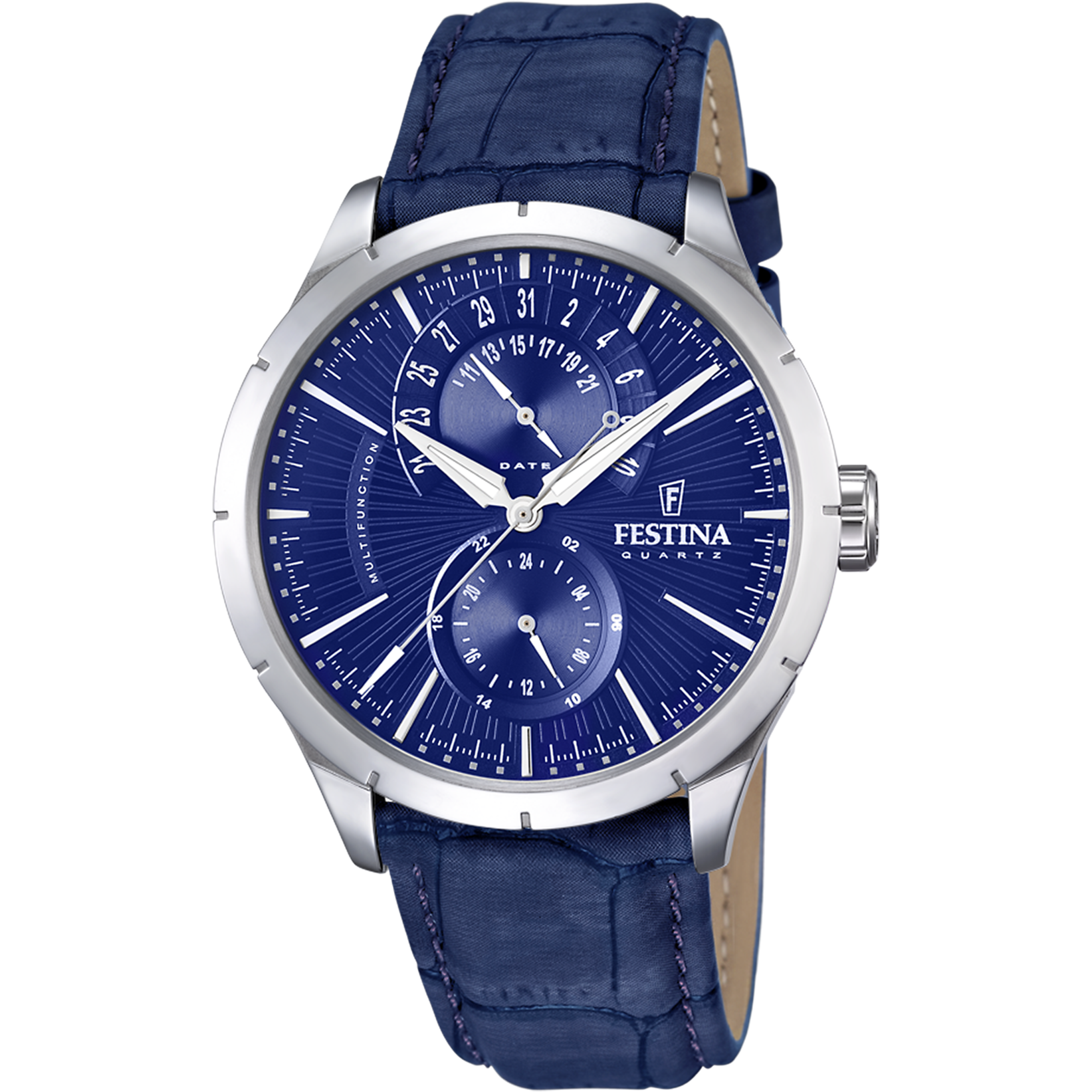 Festina Retro F16573/7 Herrenuhr Blau • Blaues Lederarmband • Multifunktion Quarzwerk
