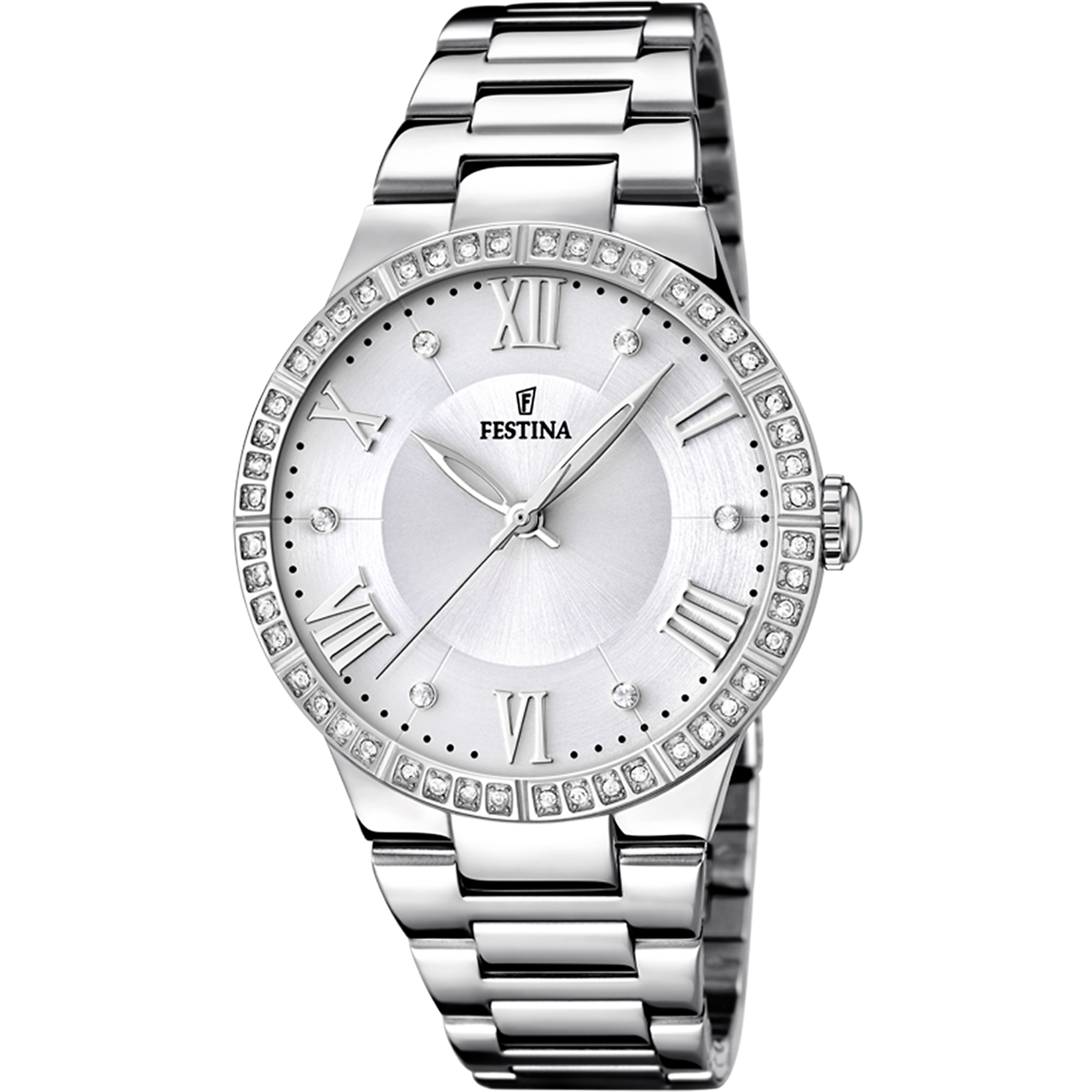 Festina F16719/1 Damenuhr Weiß • Mineralglas mit Zirkonia • Stahlarmband