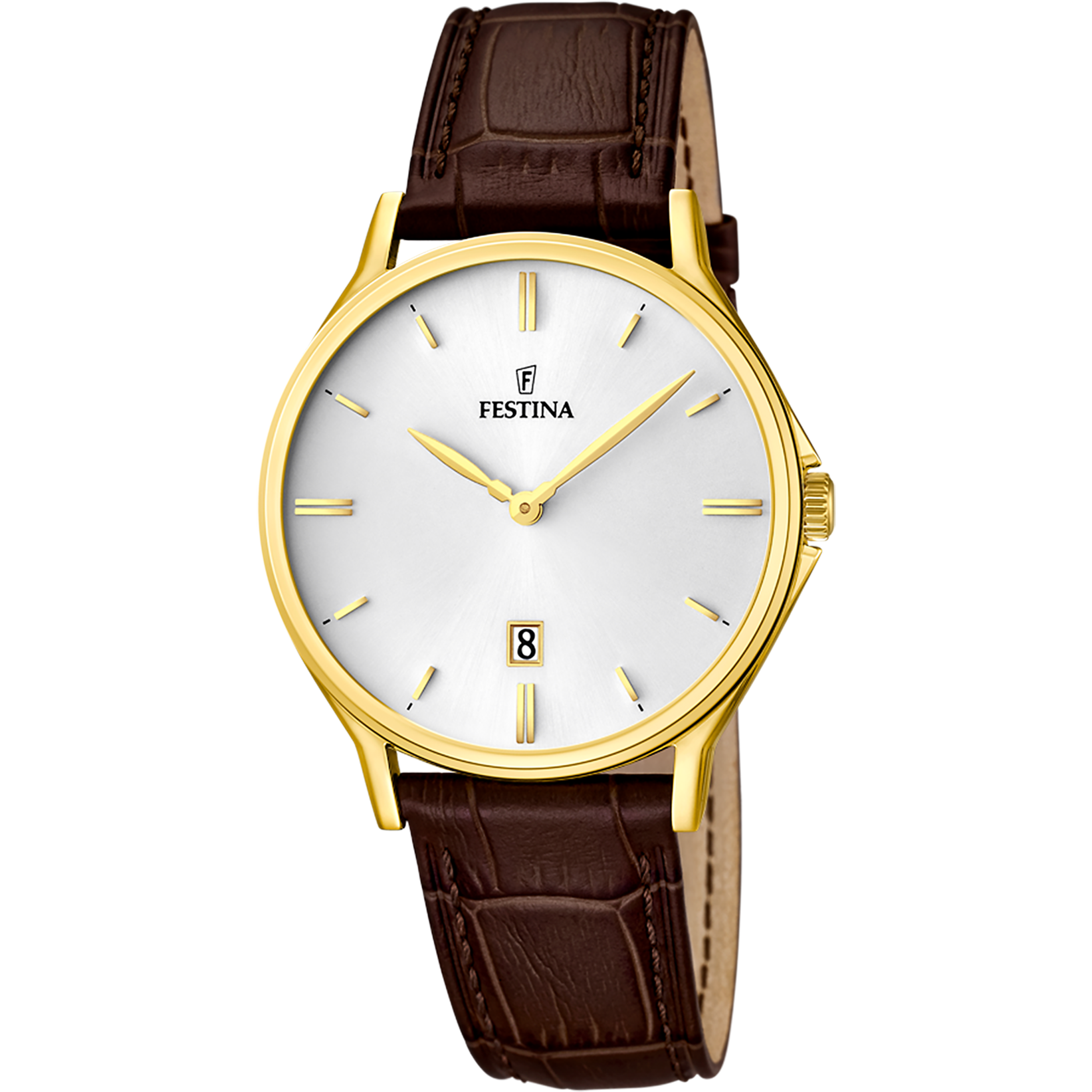 Festina Classics F16747/1 Herrenuhr • Weißes Zifferblatt • Braunes Lederarmband