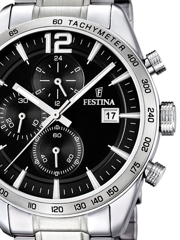Festina Timeless Chronograph F16759/4 Herrenuhr Schwarz • Edelstahlarmband • Quarz-Chronograph, Bild 2