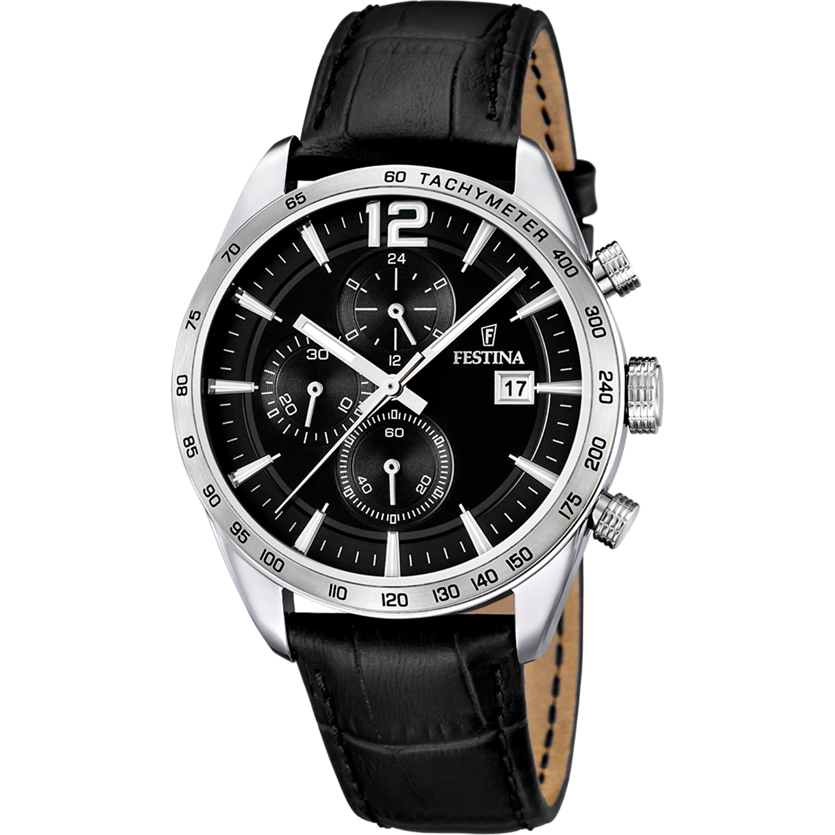 Festina Timeless Chronograph F16760/4 Herrenuhr Schwarz • Miyota Quarzwerk • Schwarzes Lederarmband