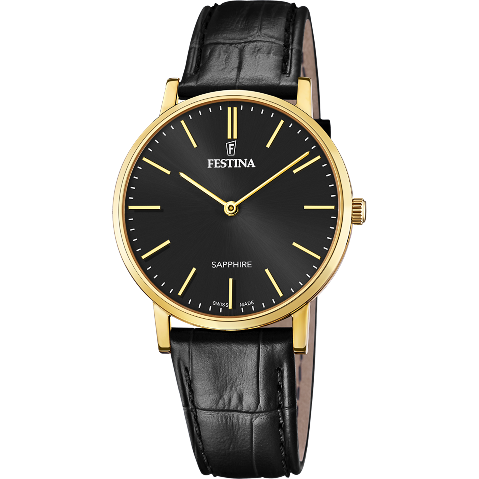 Festina Swiss Made F20016/3 Herrenuhr • Schwarzes Lederarmband • Swiss Made Qualität