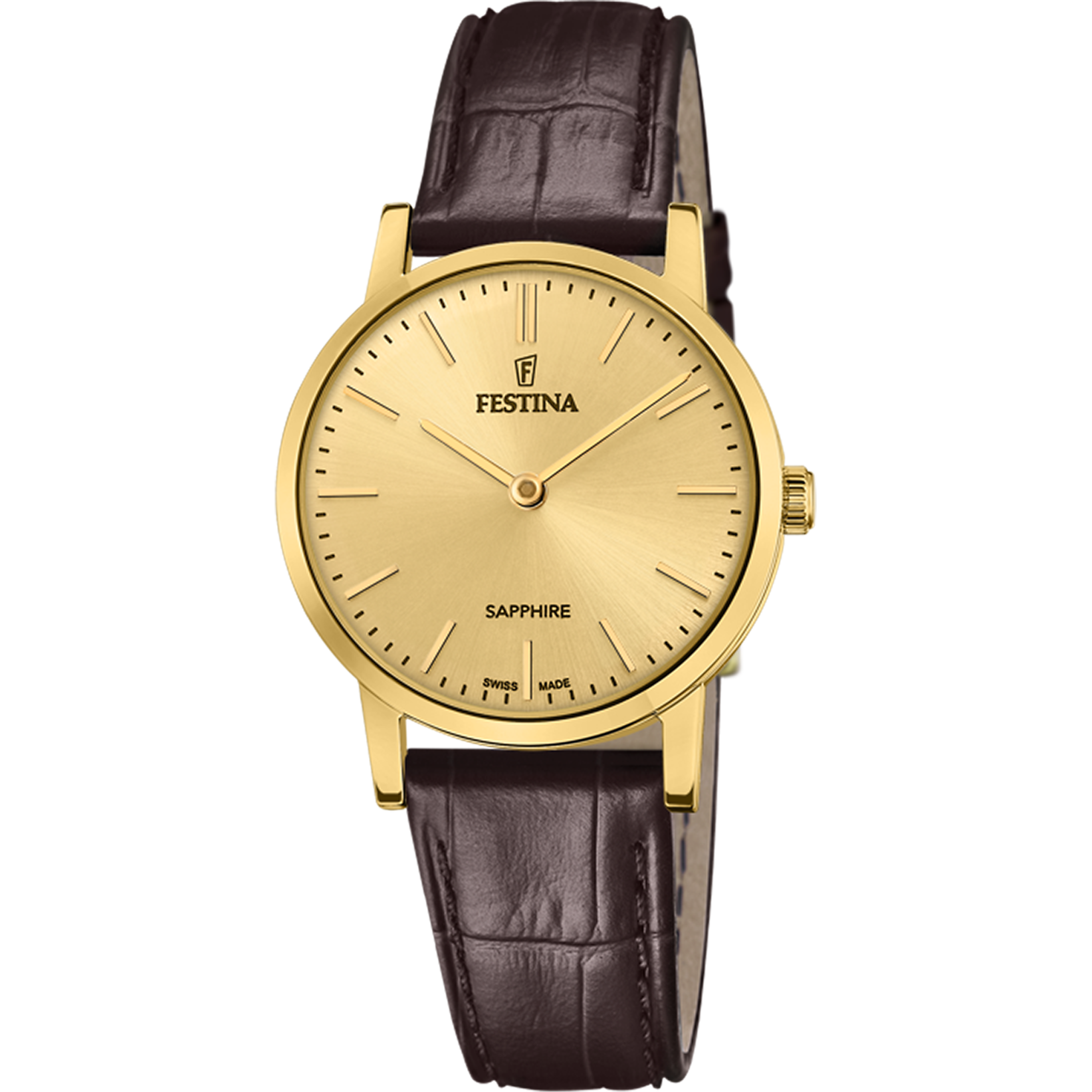 Festina F20017/2 Damenuhr Braun/Goldfarben • Saphirglas • Swiss Made Quarzwerk