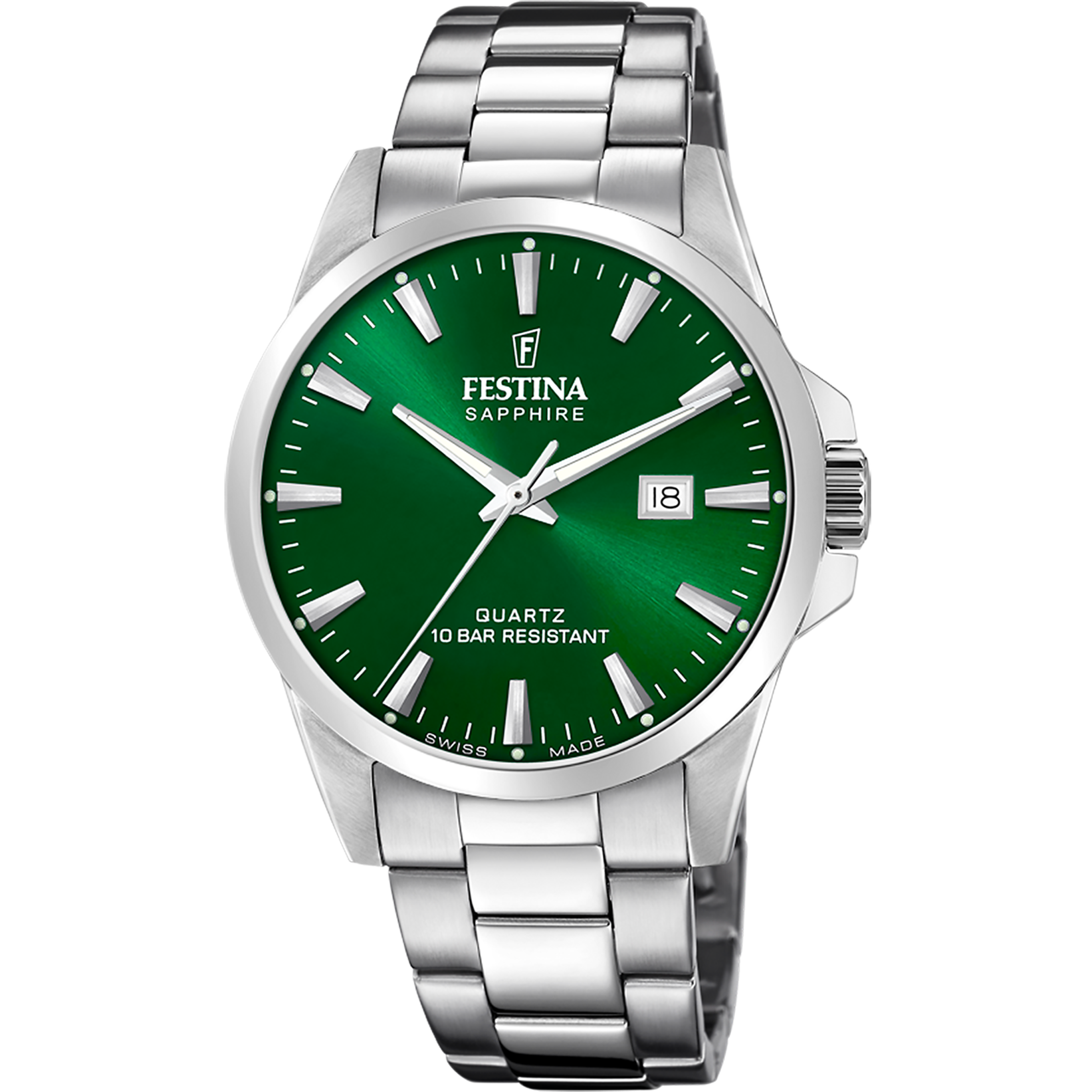 Festina Swiss Made F20024/6 Herrenuhr • Grünes Zifferblatt • Saphirglas