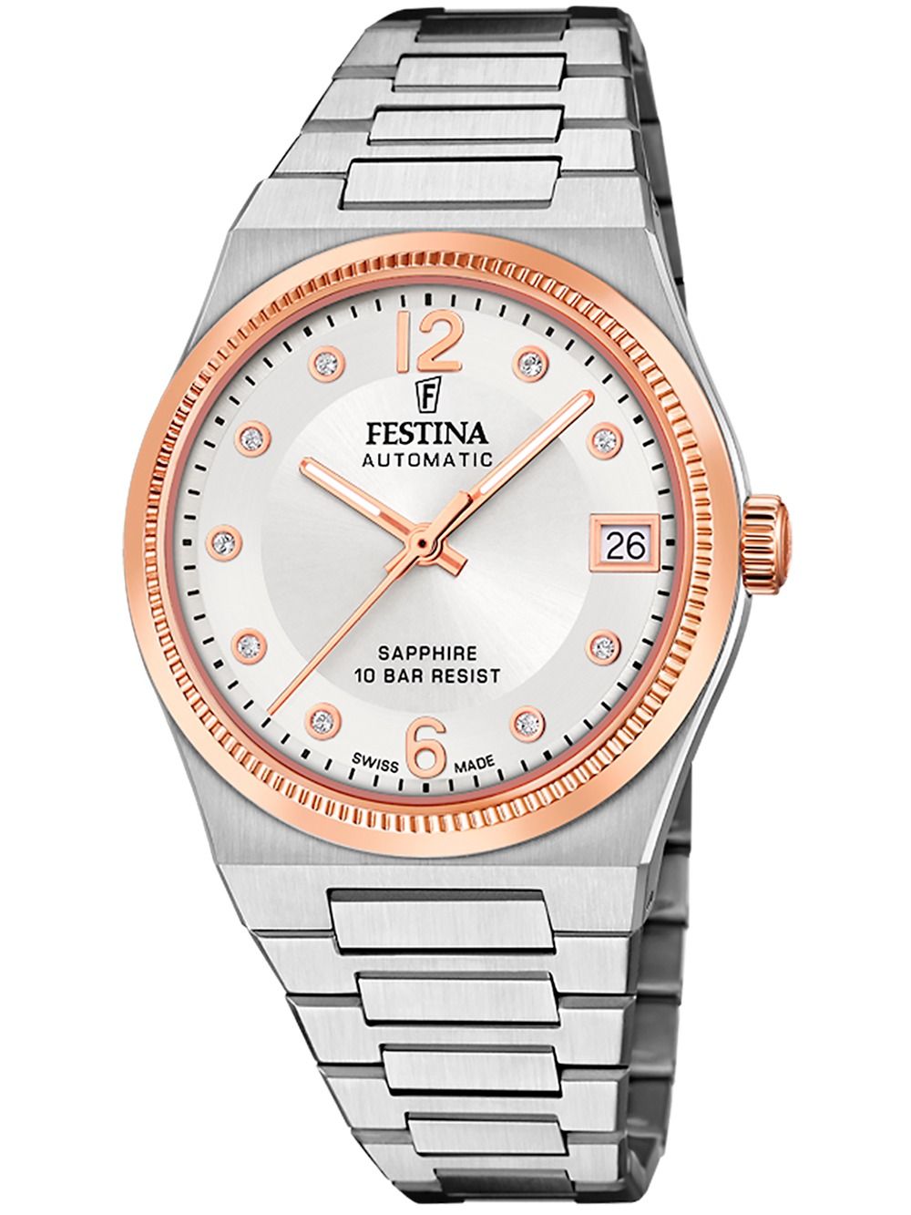 Festina Rivé F20031/1 Damenuhr Silber • Swiss Made Automatikwerk • Saphirglas