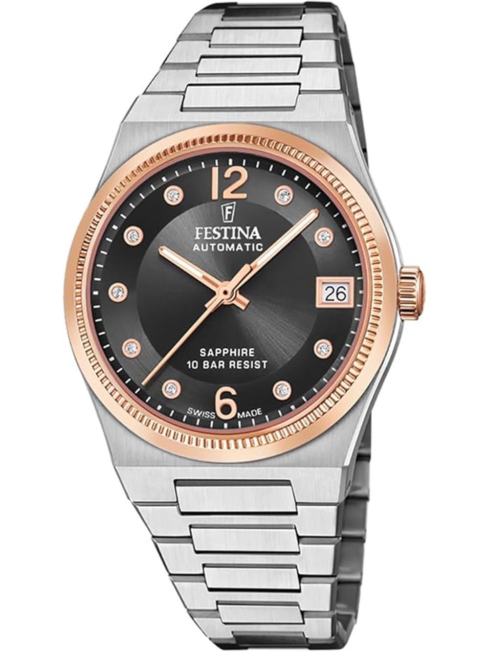 Festina Rivé F20031/3 Damenuhr Schwarz • Automatikwerk Swiss Made • Saphirglas