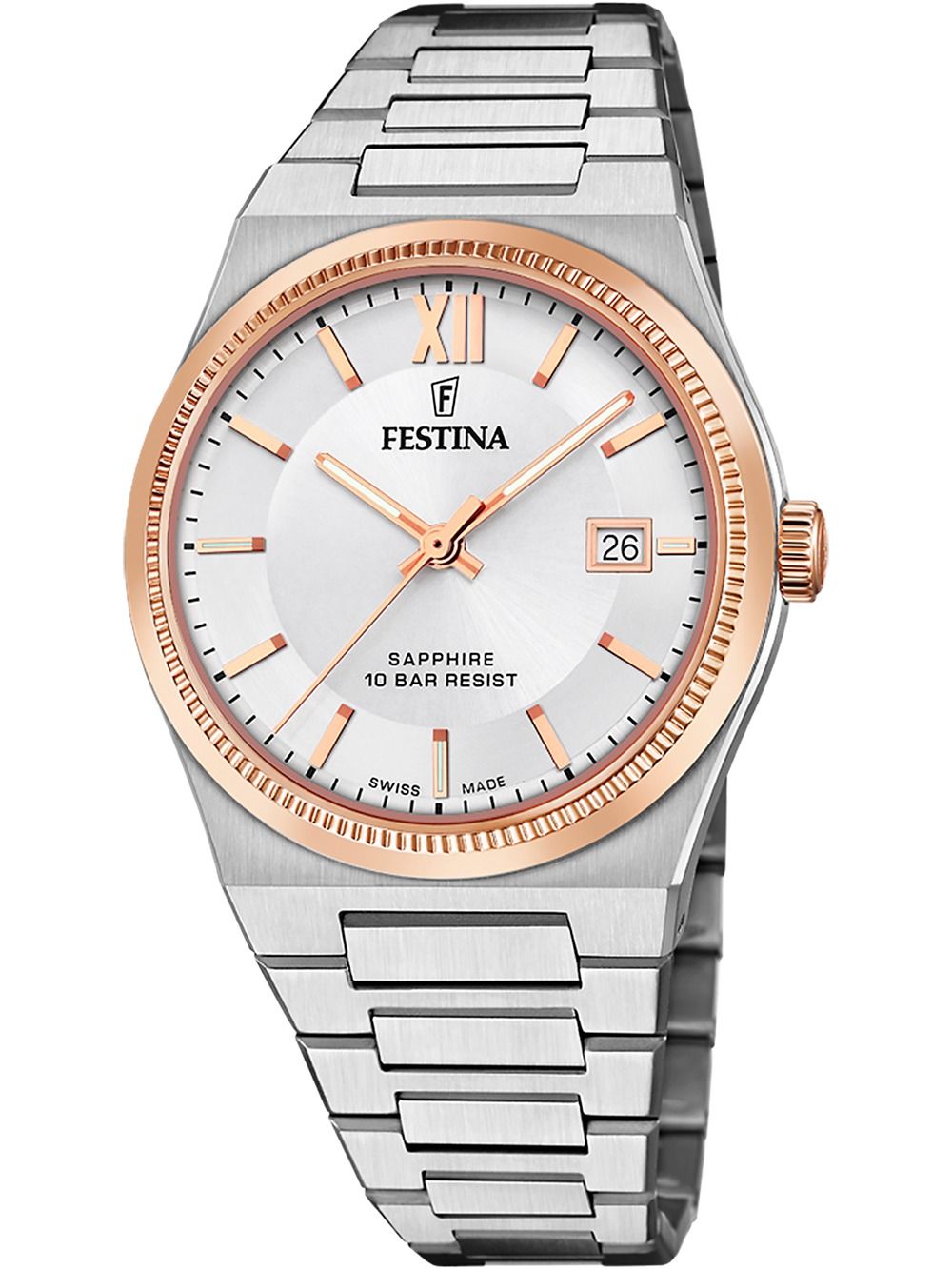 Festina Rivé F20036/1 Herrenuhr Swiss Made • Saphirglas • Edelstahl-Gehäuse 40 mm